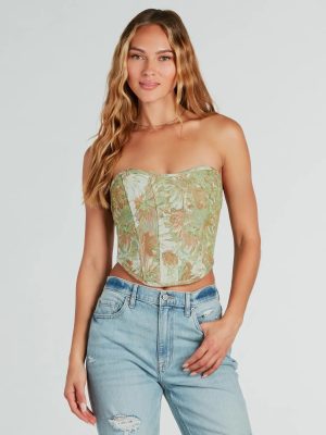 Table For Two Floral Lace-Up Corset Top
