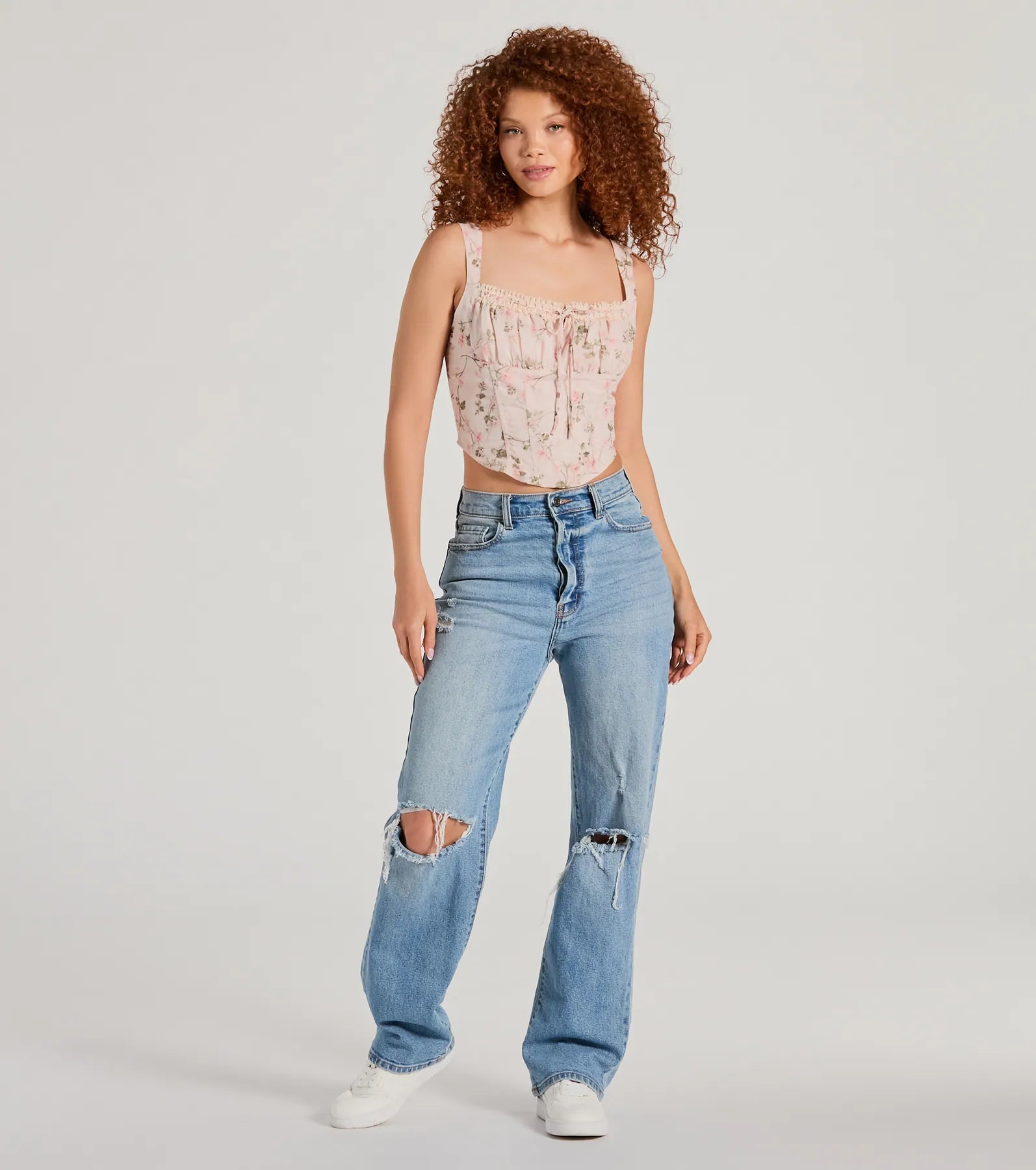 Romantic Look Lace Trim Floral Corset Top - Image 3