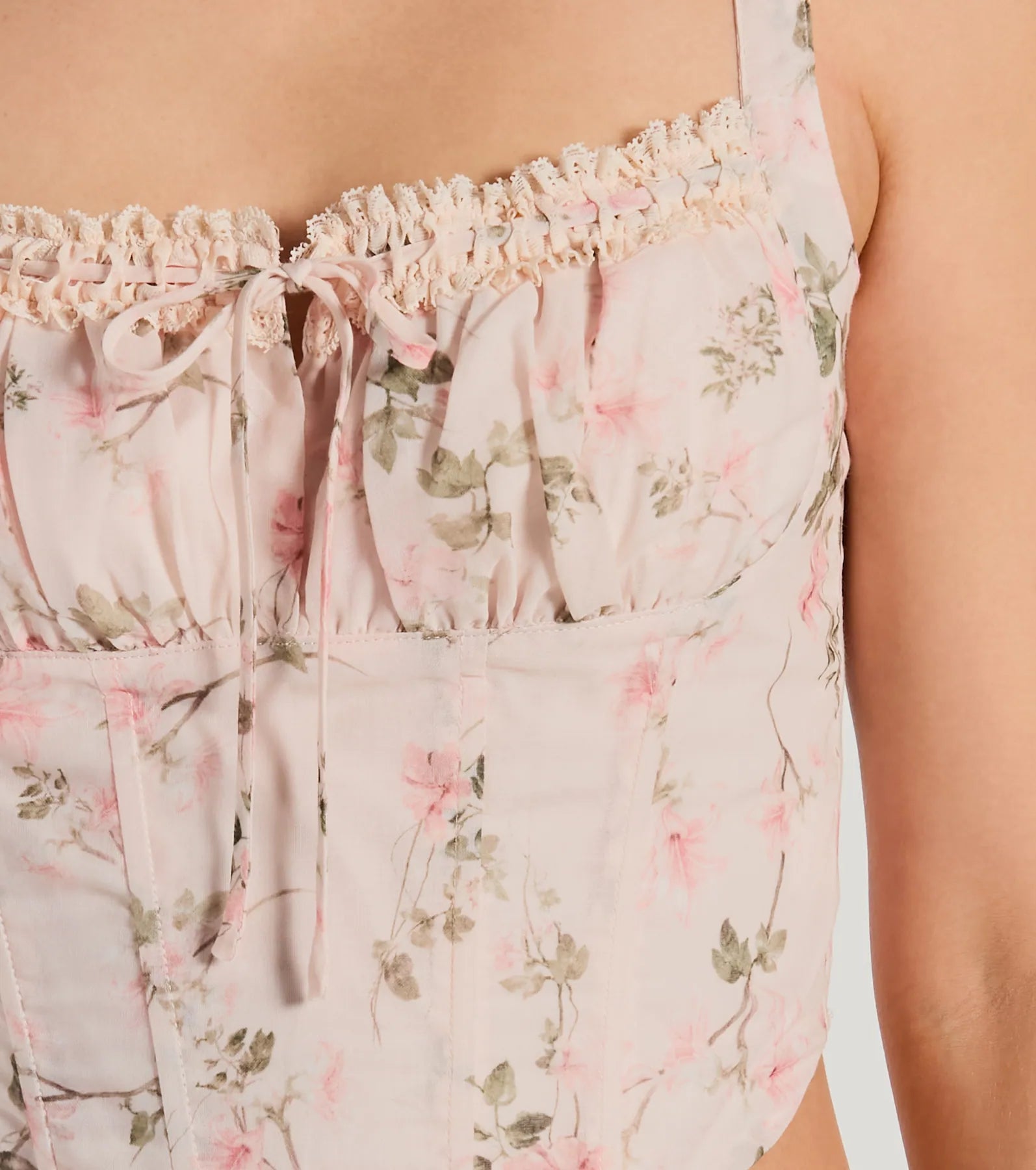 Romantic Look Lace Trim Floral Corset Top - Image 4