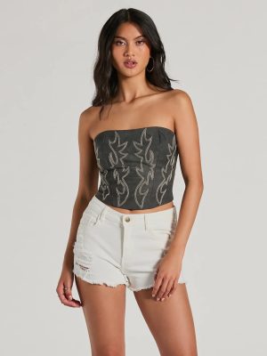 Western Babe Strapless Lace-Up Cowboy Corset Top