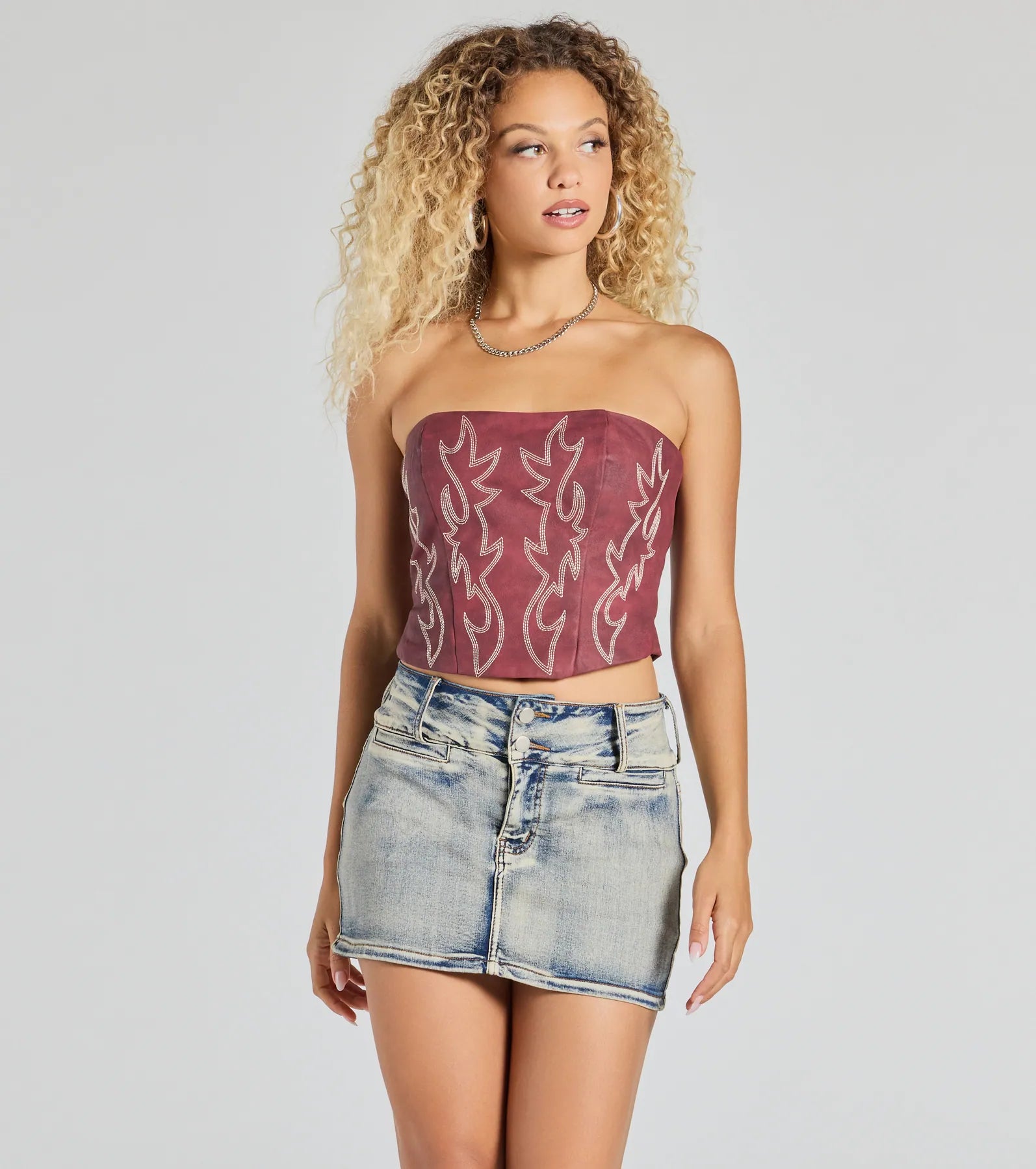 Western Babe Strapless Lace-Up Cowboy Corset Top - Image 5