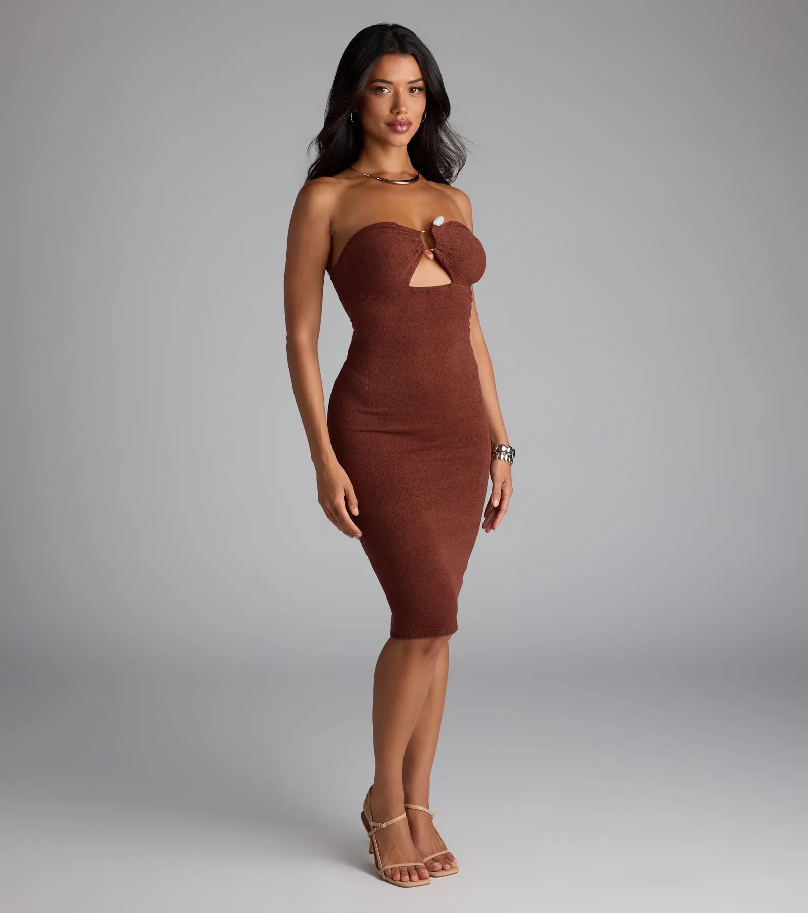 Effortless Influence Strapless Bodycon Midi Dress - Image 4
