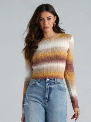 Sunset Ombre Stripe Tie Back Crop Sweater