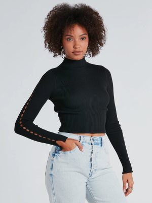 Chic Update Mock Neck Long Sleeve Crop Top
