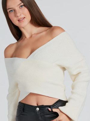 Warm Up Wrap-Front Ribbed Knit Sweater
