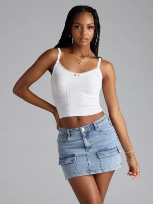 Cutesy Casual Rosette Lace Knit Cami Top