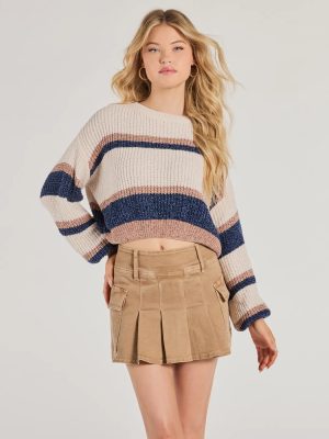 Snuggly Chic Colorblock Striped Chenille Cropped Sweater