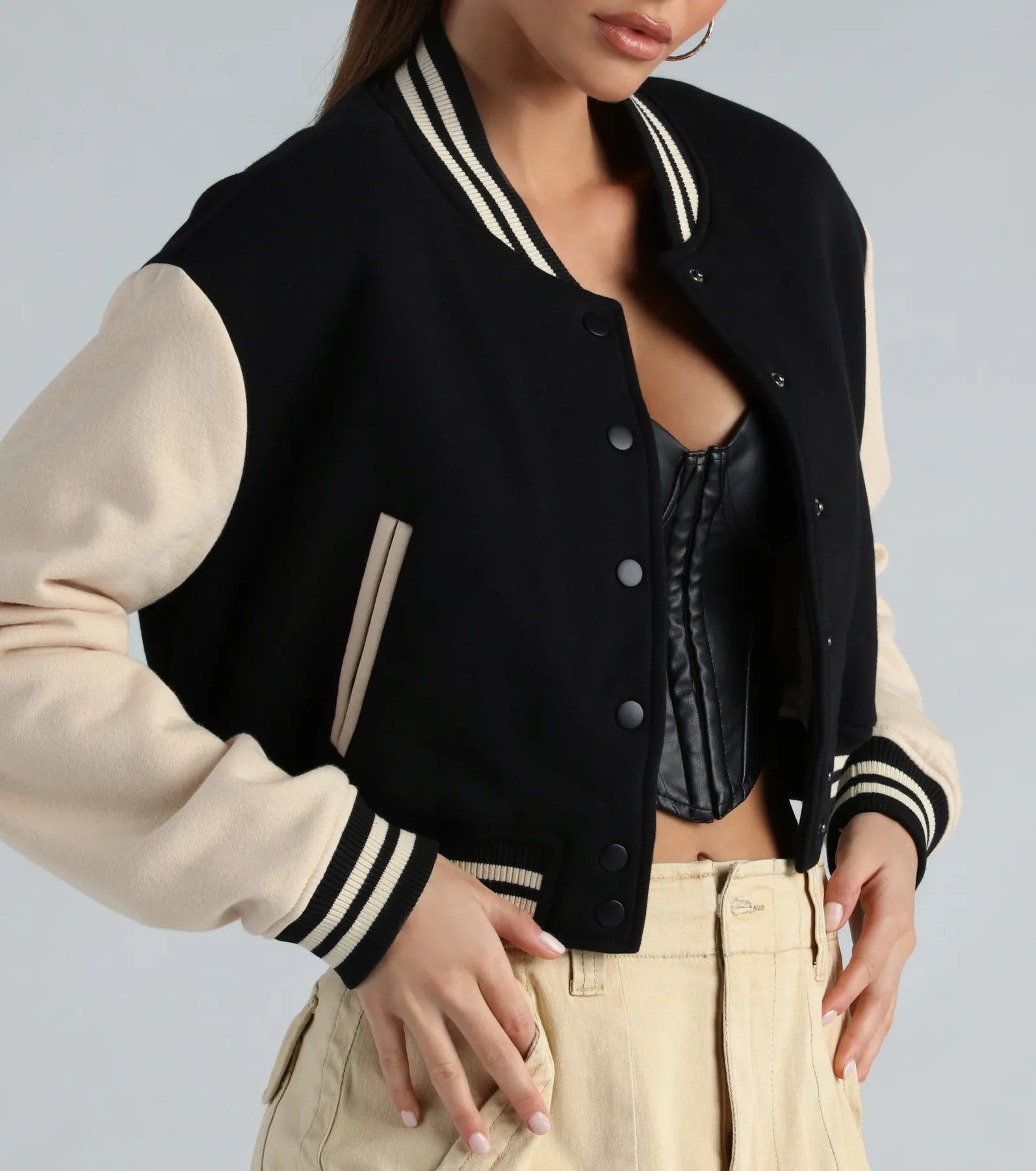 All-Star Style Faux Sherpa Varisty Jacket - Image 3