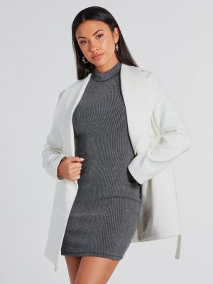 Trending Charm Faux Wool Belted Trench Coat