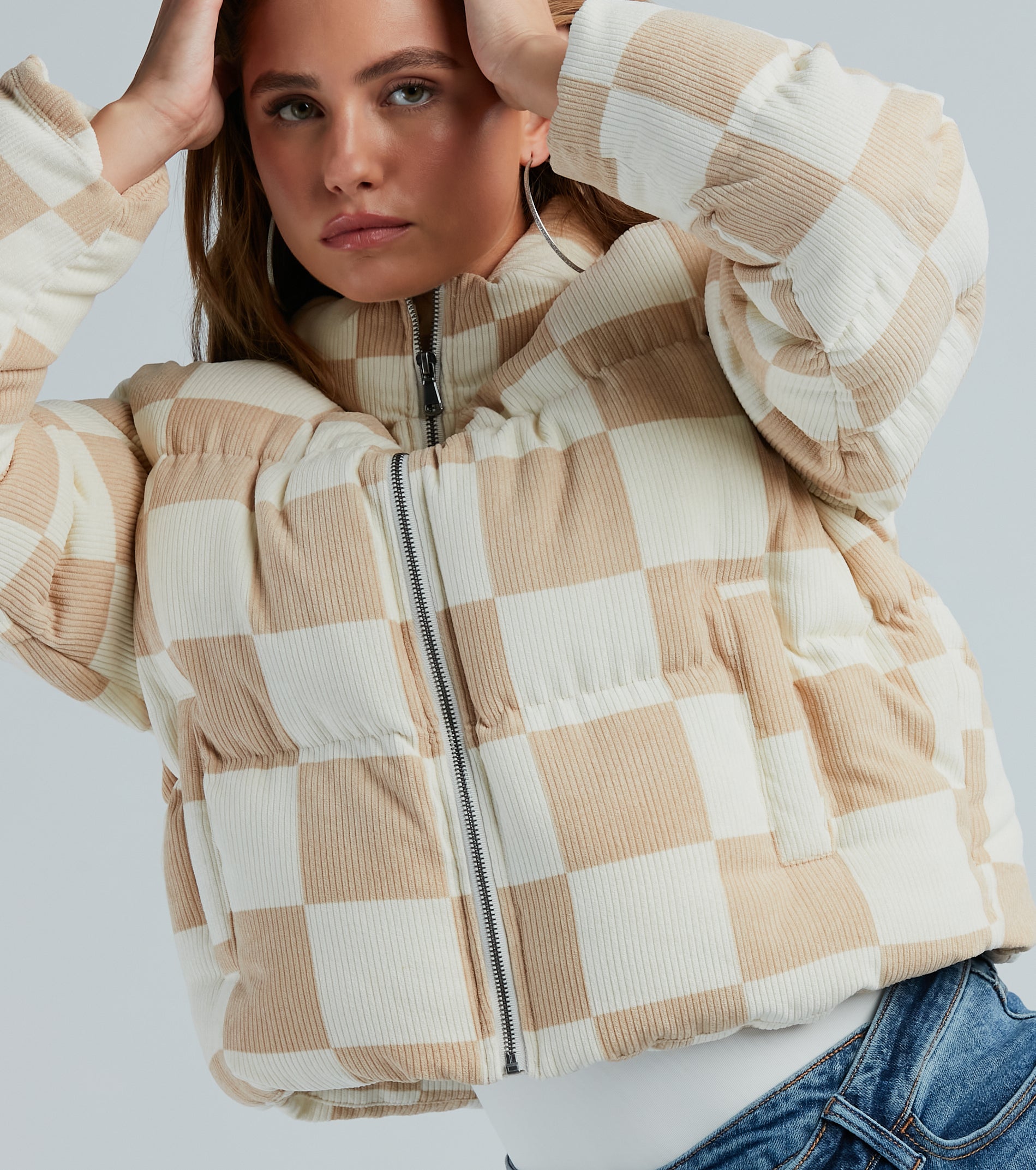 Check It Off Corduroy Checkered Puffer Jacket - Image 4