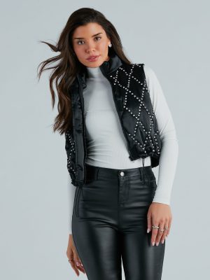 Winter Glamour Satin Rhinestone Puffer Vest