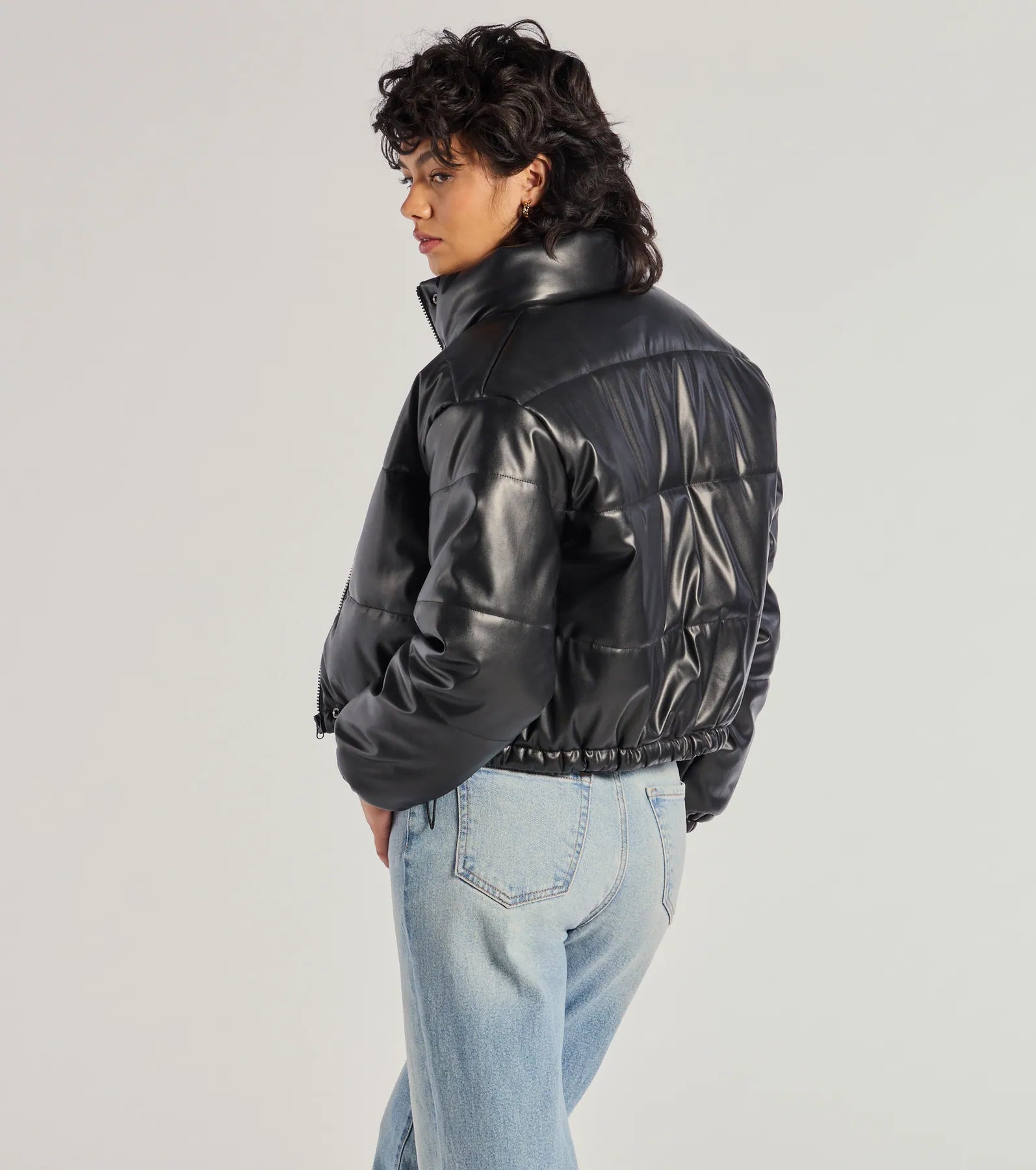 Sleek And Cozy Faux Leather Puffer Jacket - Image 2
