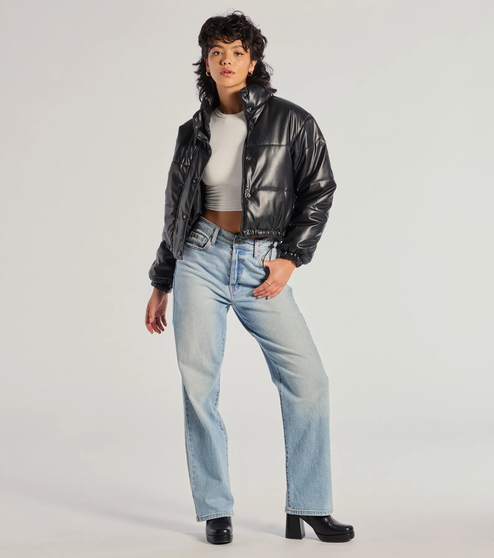 Sleek And Cozy Faux Leather Puffer Jacket - Image 3