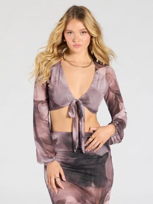 Heavenly Match Floral Tie-Front Crop Top