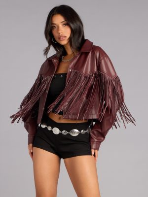 Cause A Scene Stud Fringe Faux Leather Shacket