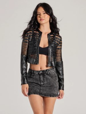 Faux Leather Illusion Striped Jacket