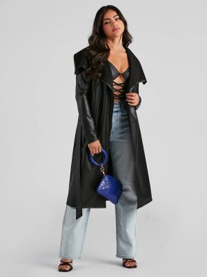 Elevated And Chic Faux Leather Trench