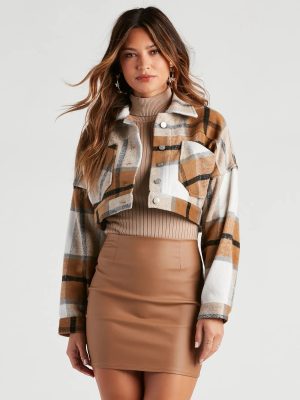 Always In Plaid Woven Crop Shacket