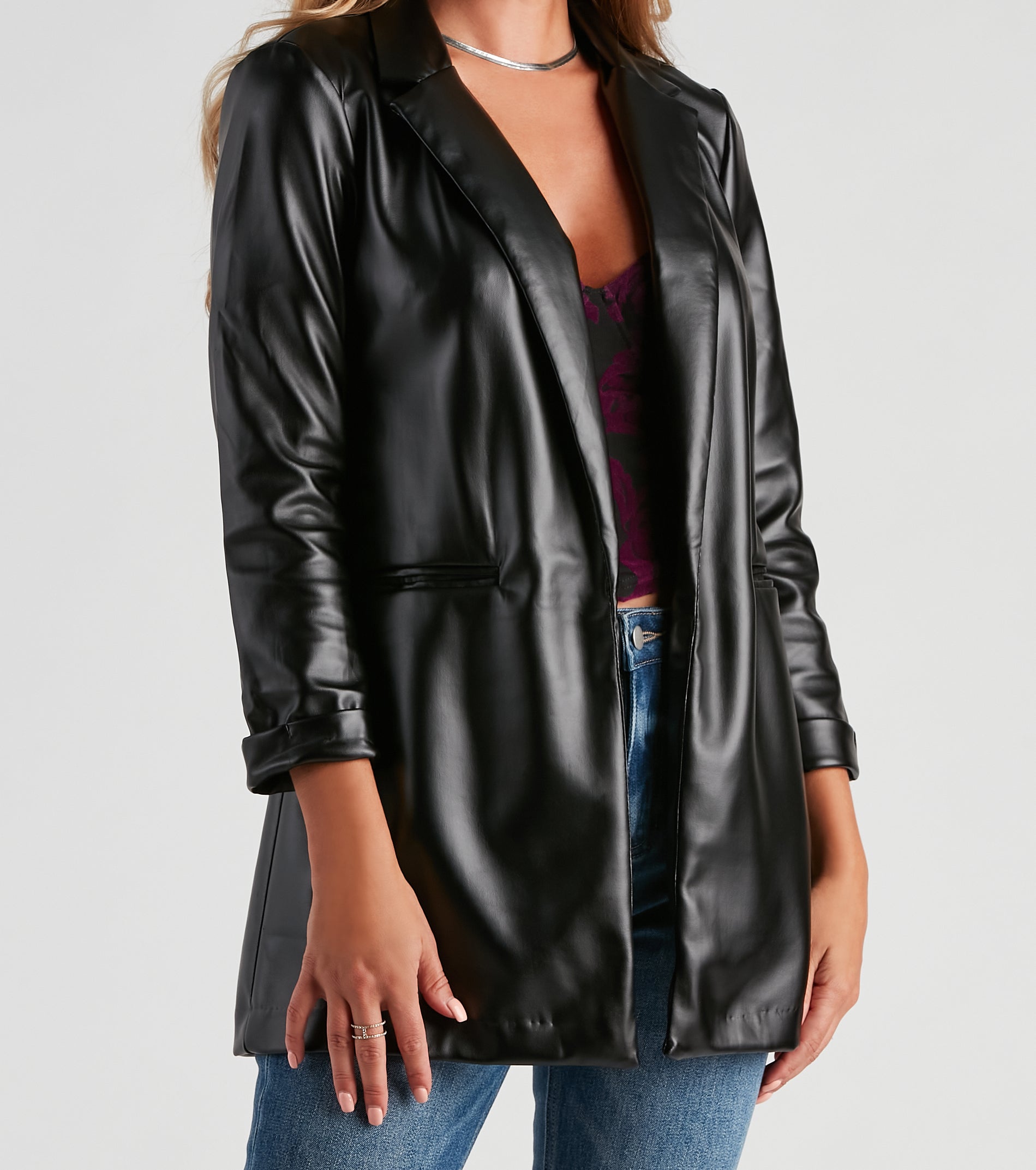 Elevated Sleek Faux Leather Blazer - Image 4