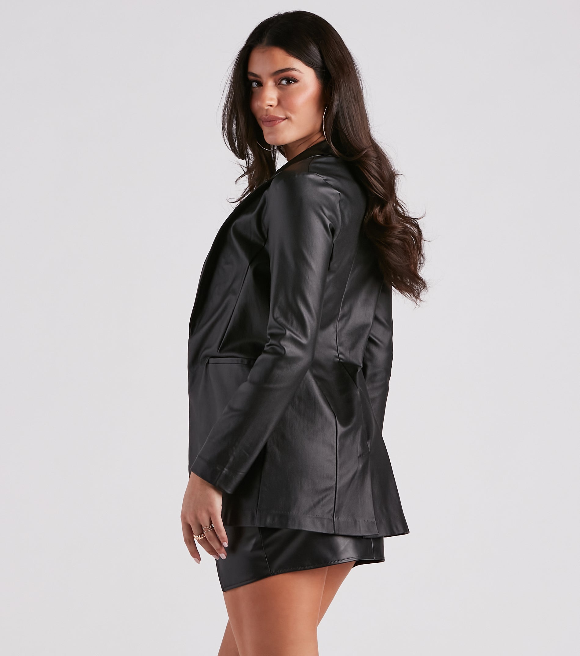 Perfectly Sleek Faux Leather Blazer - Image 2