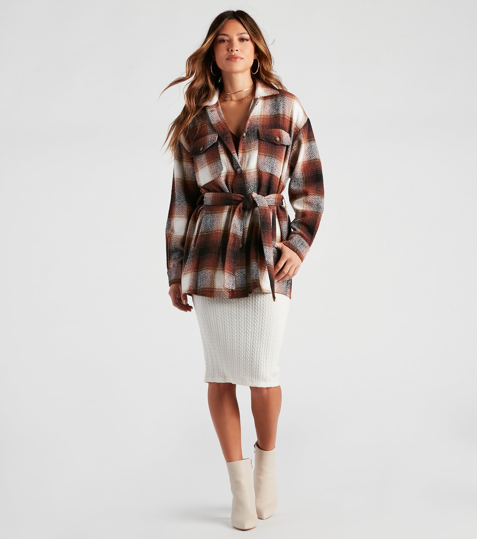 Cozy Fall Vibes Belted Plaid Shacket - Image 7
