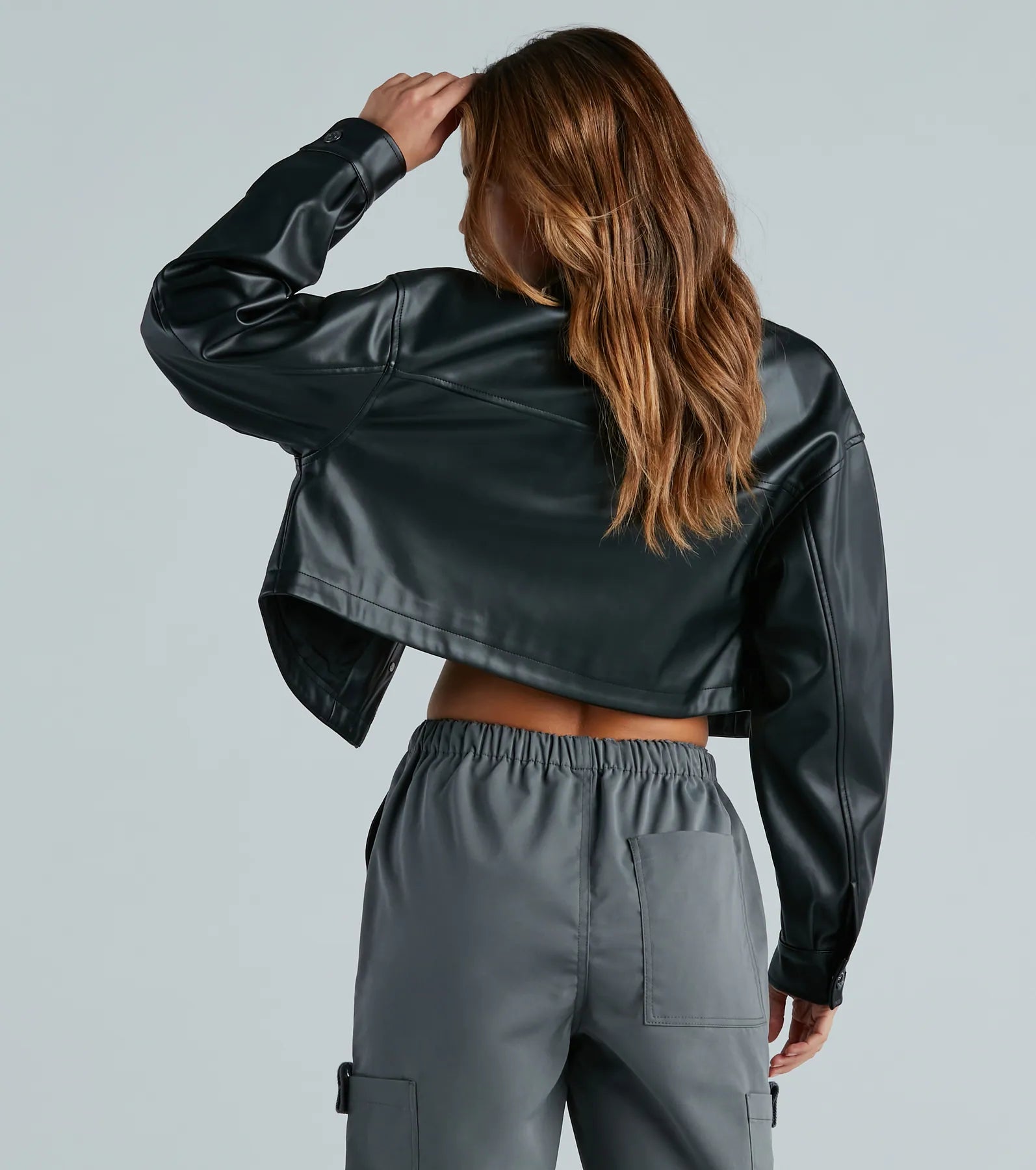 New Rule Faux Leather Crop Shacket - Image 2