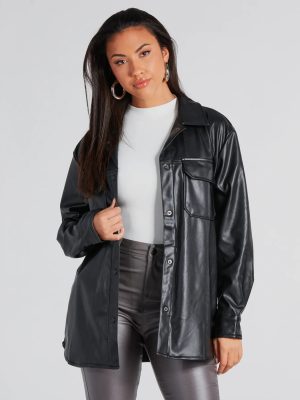 Cool-Girl Moment Long Faux Leather Shacket
