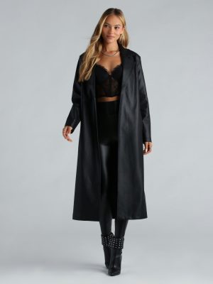 City Living Faux Leather Belted Trench Coat