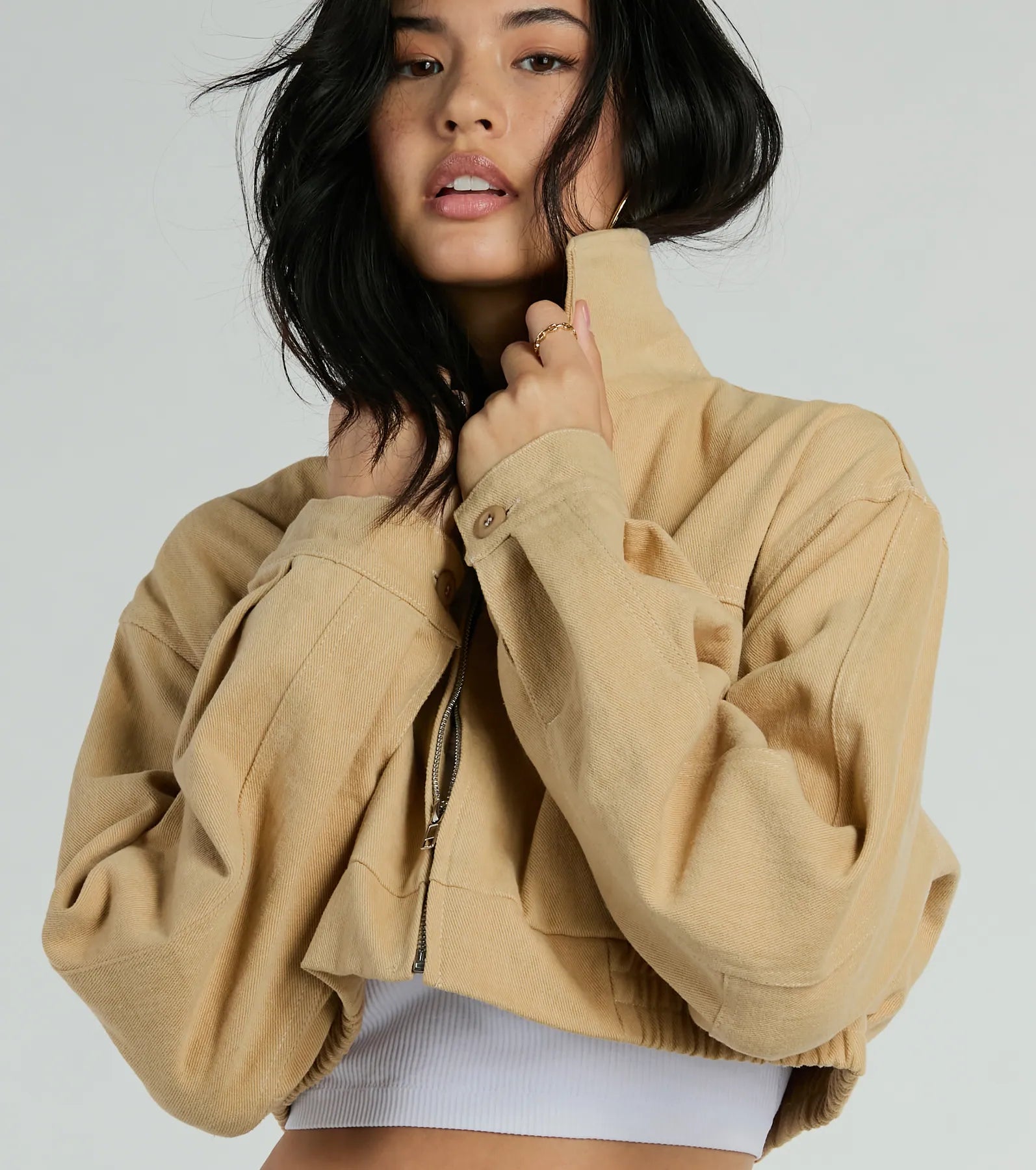 Never Average Cinched Crop Bomber Jacket - Image 4
