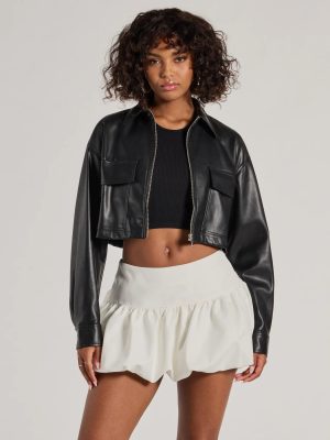 Sleek Staple Cropped Faux Leather Shacket
