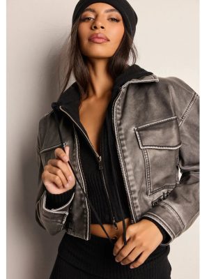 Edgy Attitude Distressed Faux Leather Jacket
