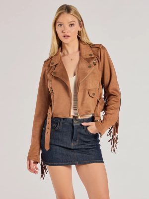 Western Chic Flair Faux Suede Fringe Moto Jacket