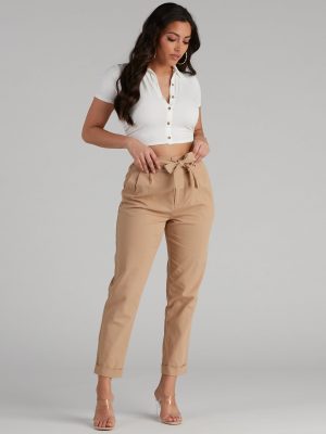 Trendy And Tapered High Waist Paperbag Pants