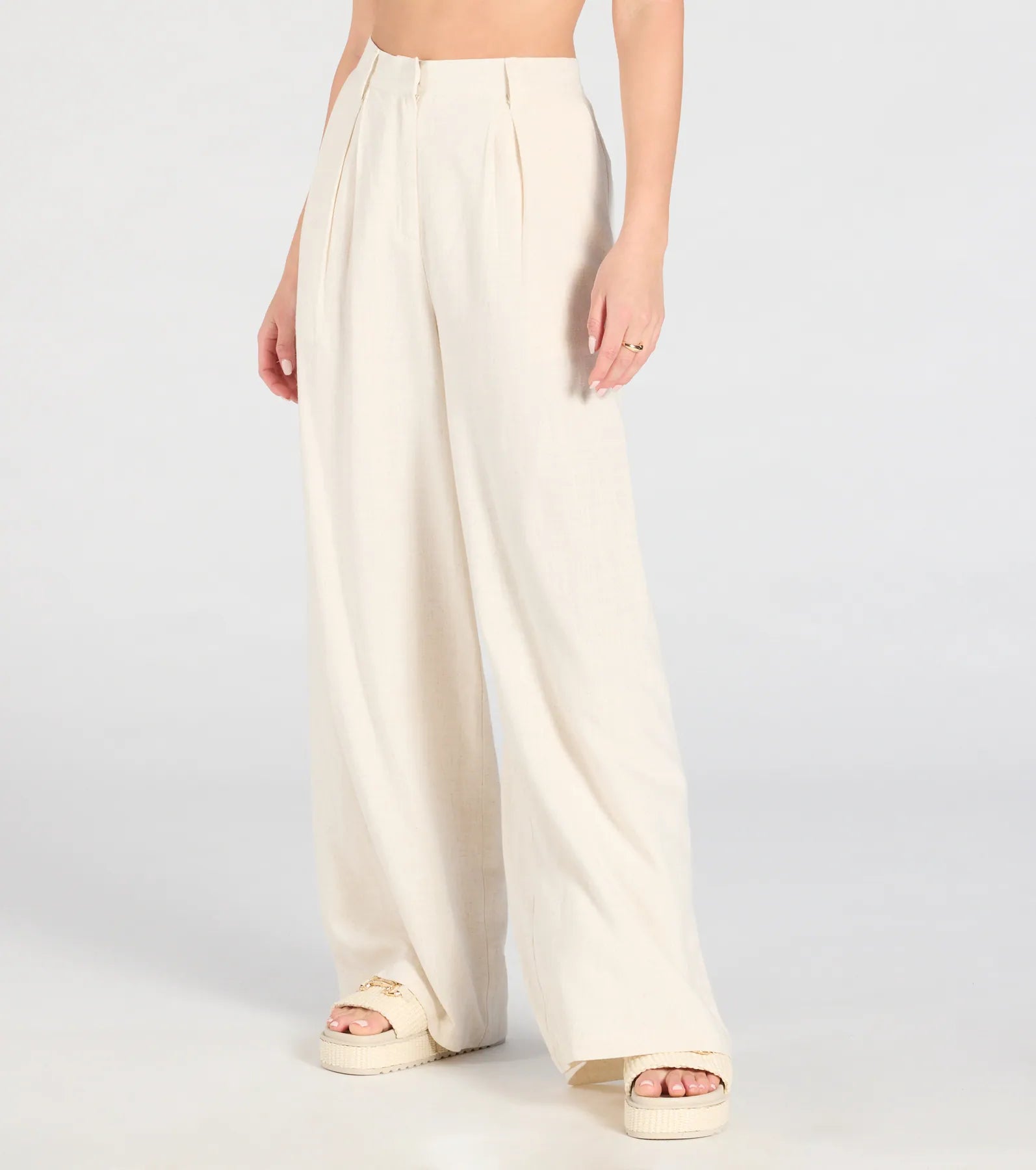 Beachy Chic Wide-Leg Trouser Pants With Linen - Image 4