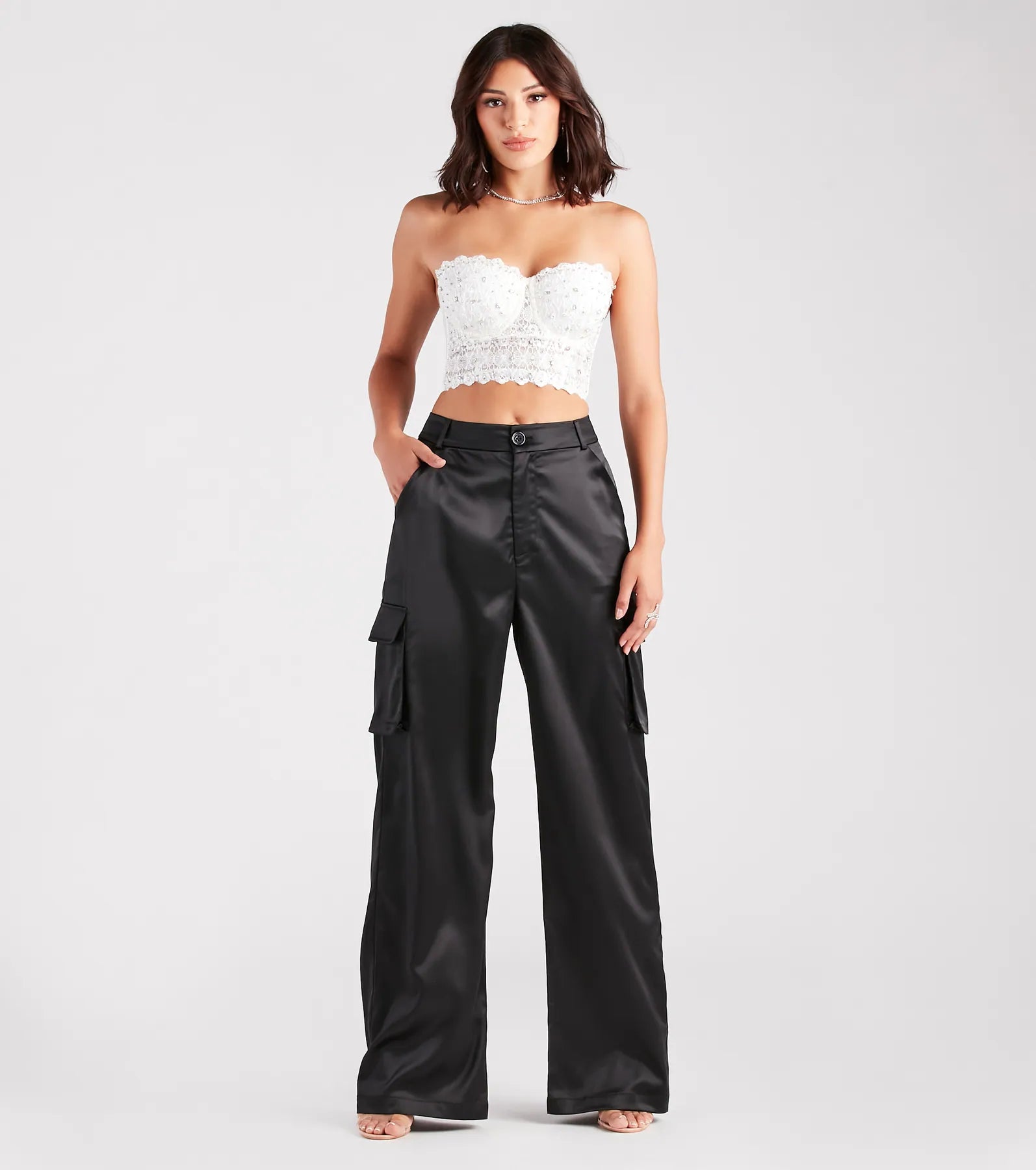 Dress Me Up Satin Straight-Leg Cargo Pants - Image 2