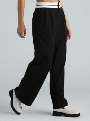 Cool-Girl Confidence Contrast Waist Trouser Pants