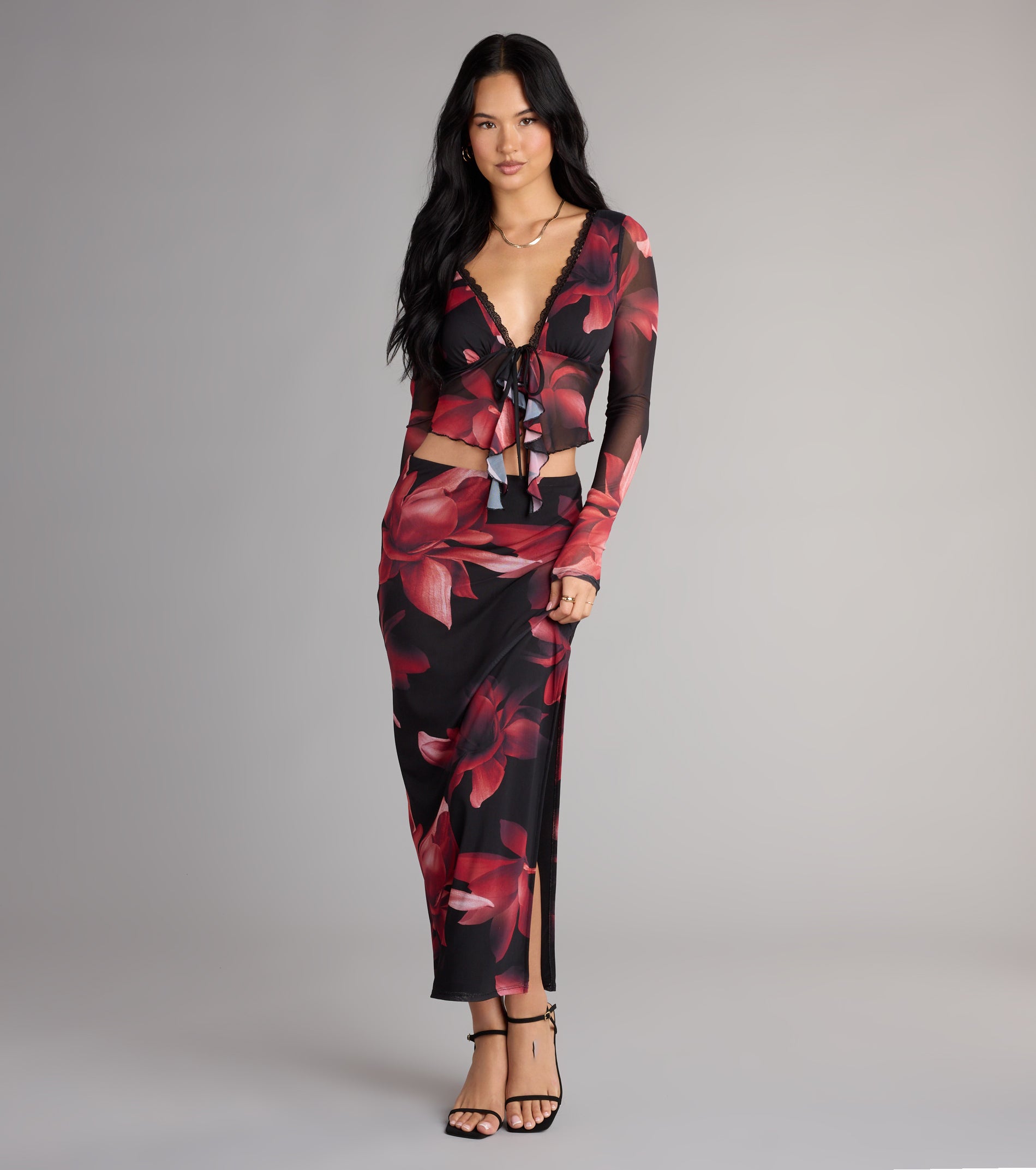 Soft Serve Floral High Slit Maxi Skirt
