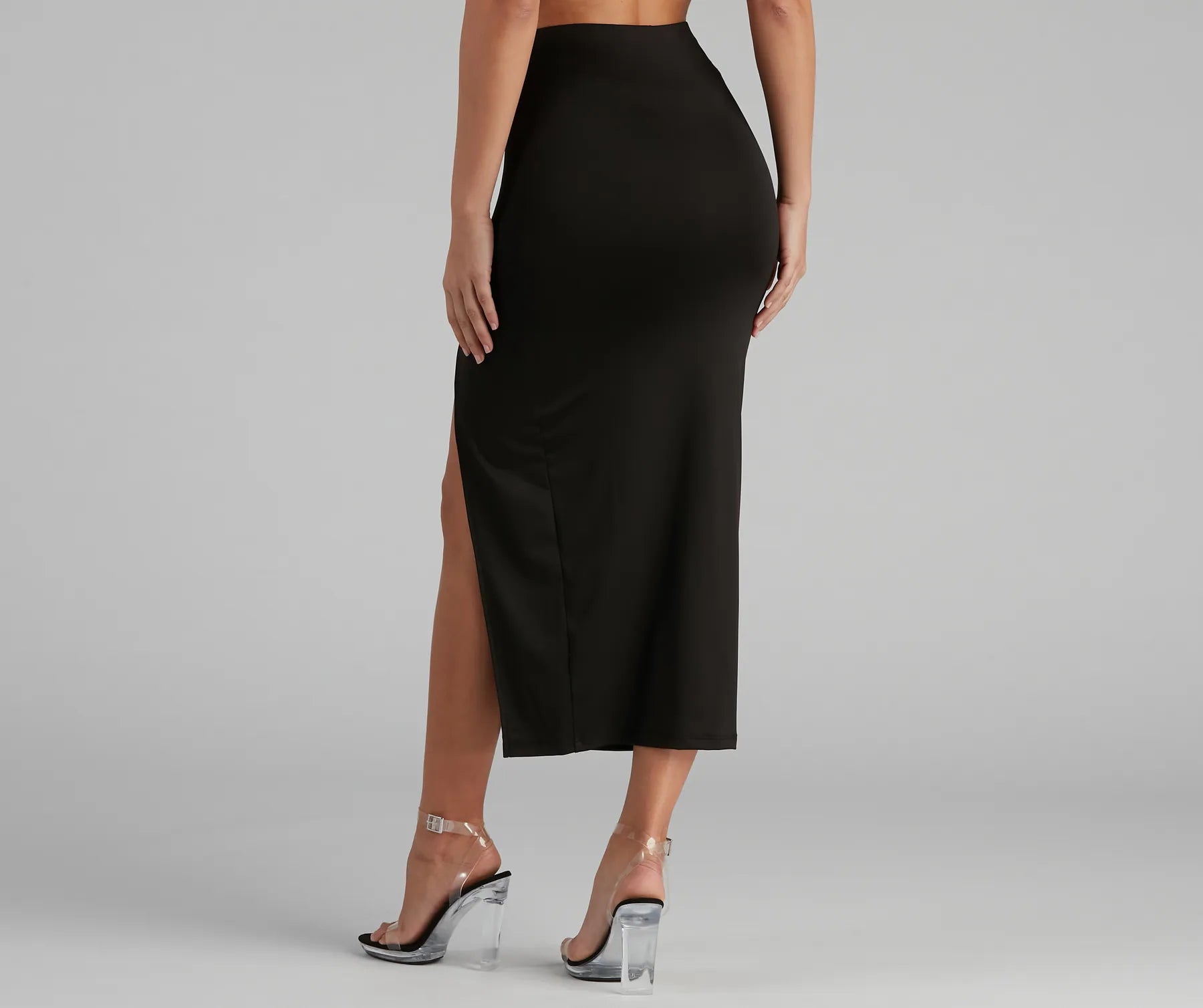 Basic High Slit Midi Skirt - Image 2