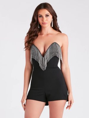 After-Dark Fab Chain Fringe Strapless Romper
