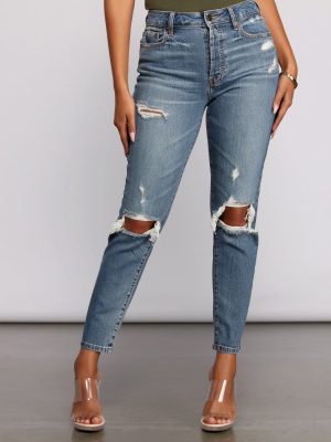 Tobi High Rise Destructed Mom Jeans