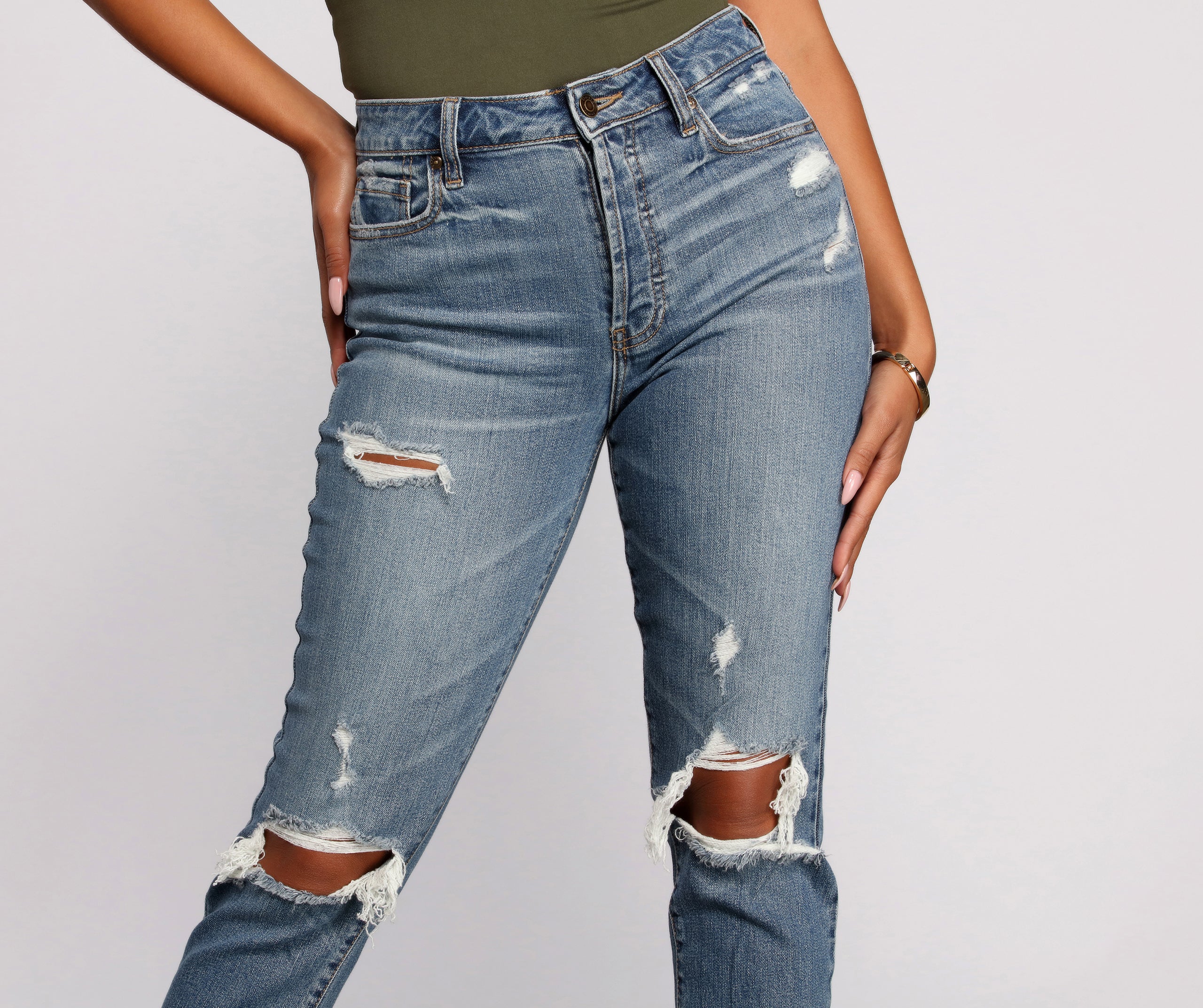 Tobi High Rise Destructed Mom Jeans - Image 3