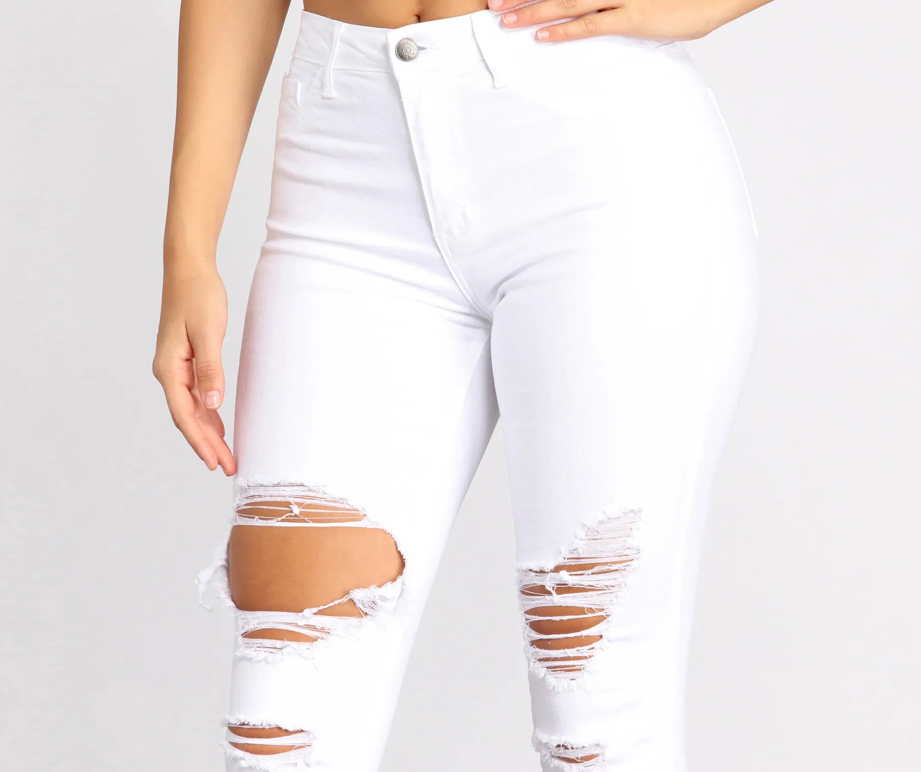High Rise Destructed Denim Skinny Jeans - Image 3