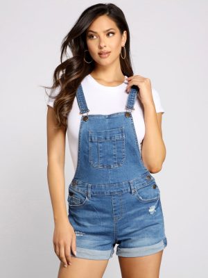 Stylishly Distressed Denim Shortalls