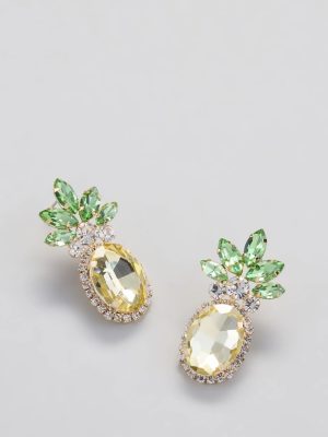 Tropical Fun Rhinestone Pineapple Stud Earrings