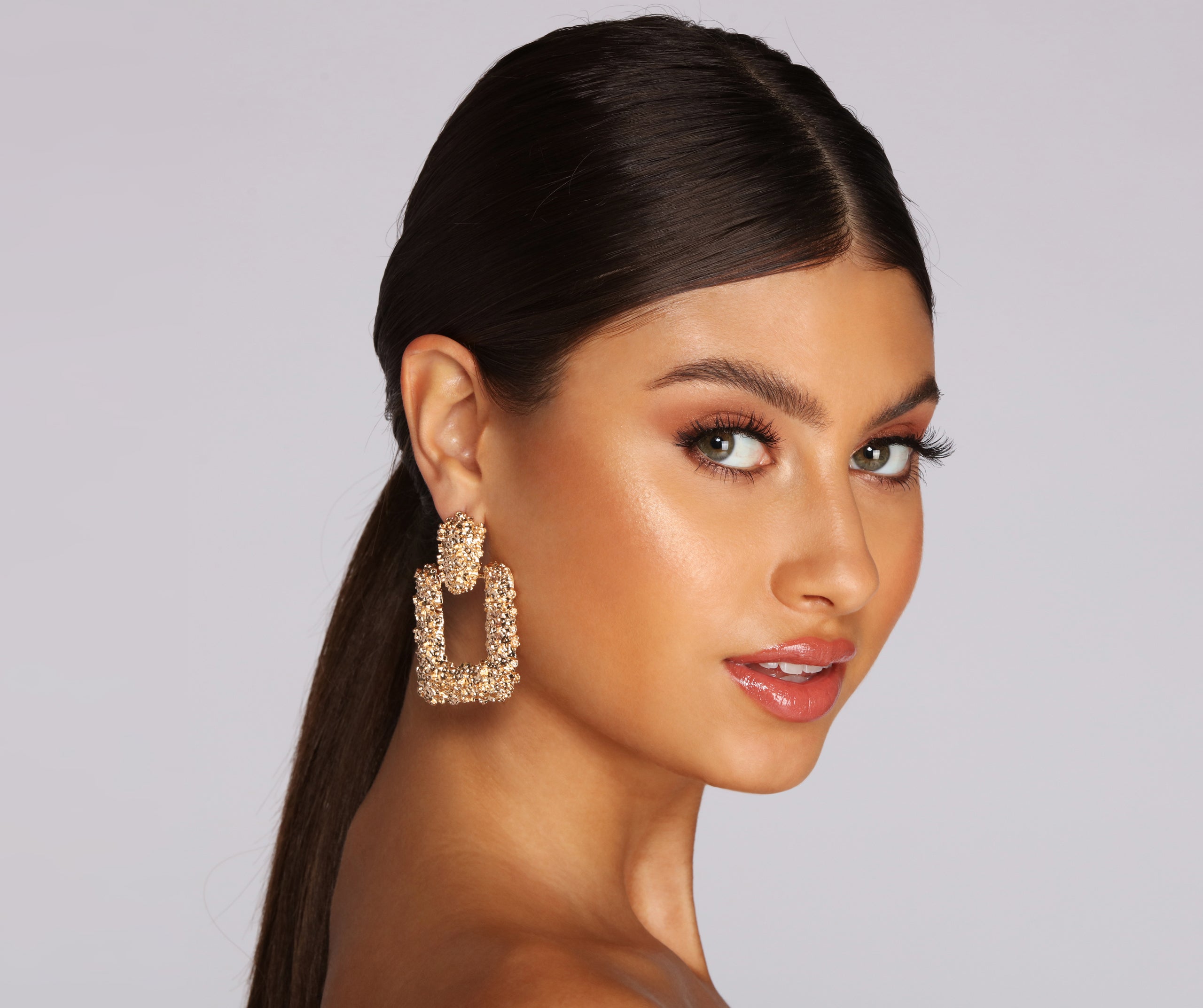 Gold Rush Textured Door Knocker Earrings - Image 2