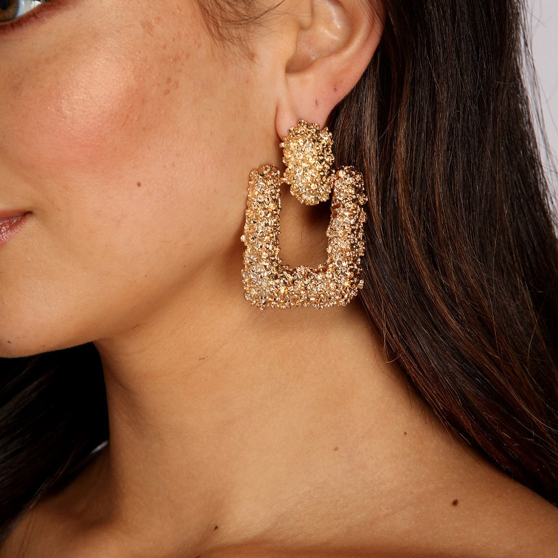 Gold Rush Textured Door Knocker Earrings - Image 3