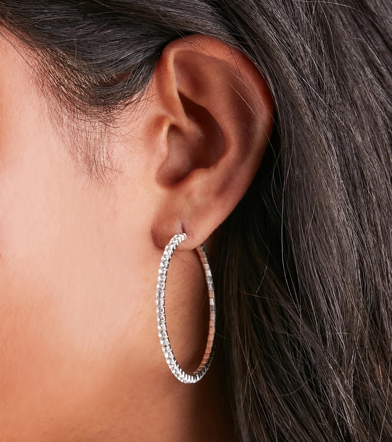 Feelin' Glam Rhinestone Hoop Earrings - Image 2
