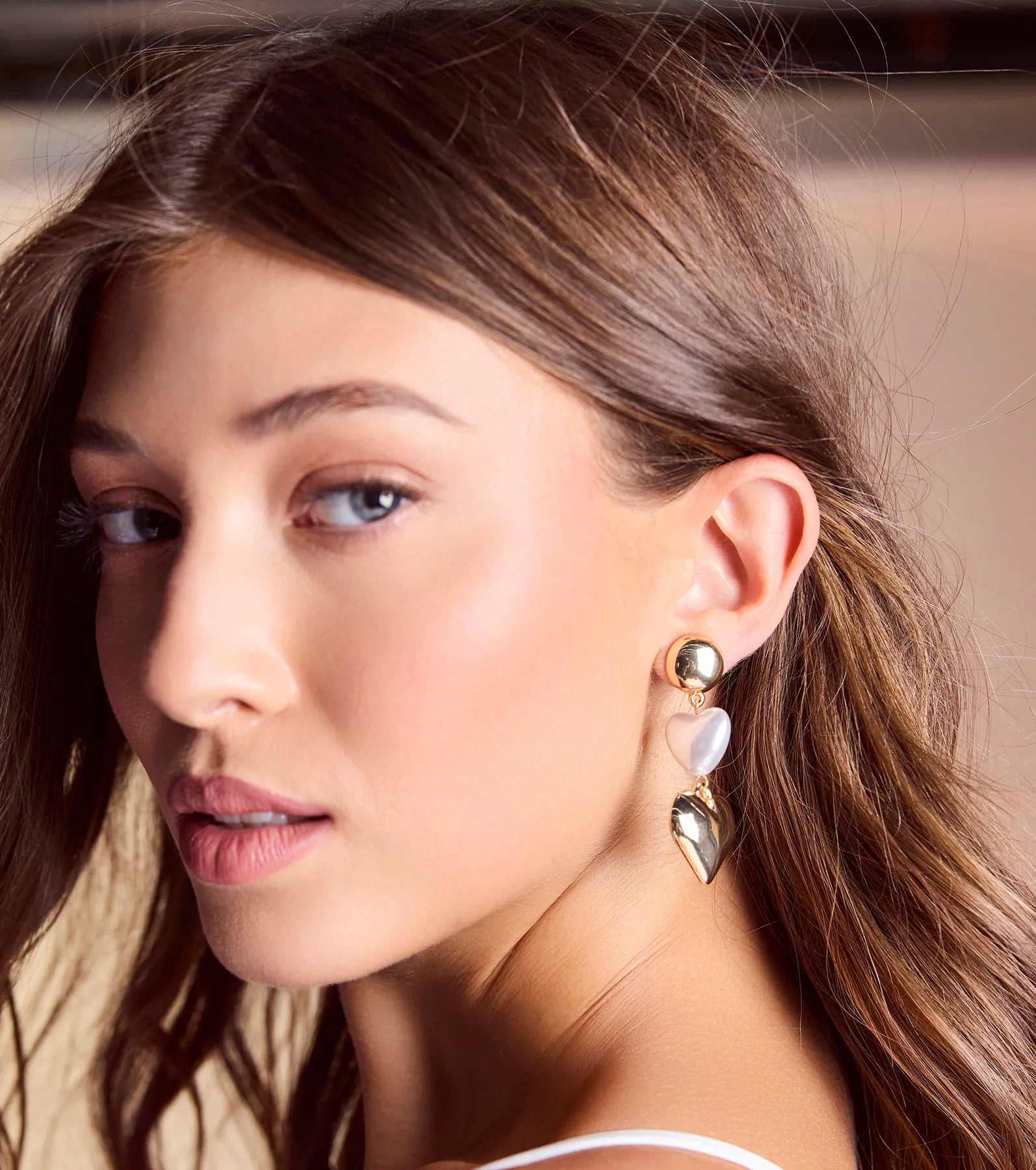 Glam Addition Pearl Heart Statement Earrings - Image 3