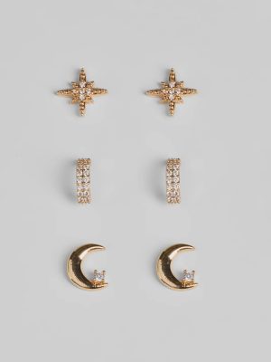 Celestial Glam Three-Pack Stud Earrings Set