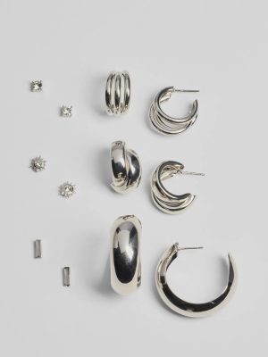 Six-Pack Rhinestone Studs And Hoop Earrings Set